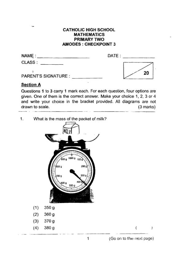 First page preview of P2 Math 2018 WA3 — Catholic High