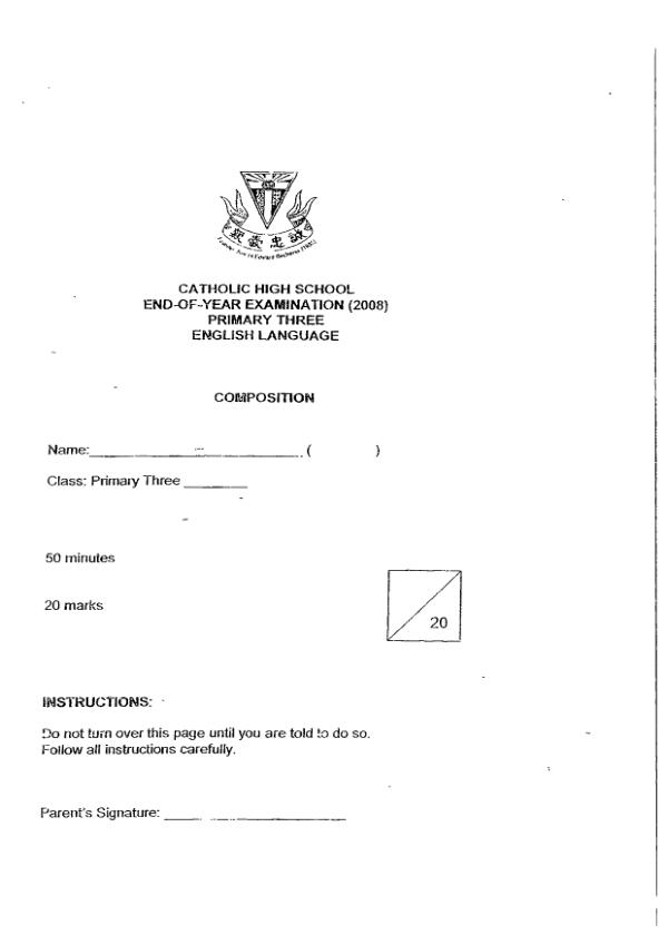 Catholic High P3 Eng SA2 2008 exam paper PDF preview