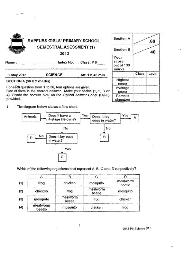 Raffles Girls P6 Sci WA2 2012 exam paper PDF preview
