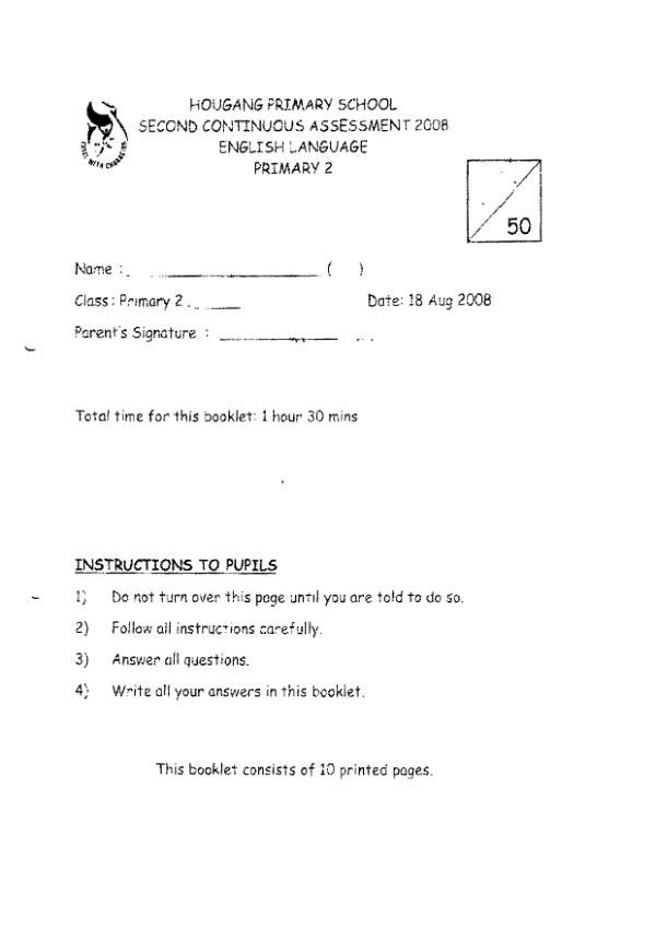 Hougang P2 Eng WA3 2008 exam paper PDF preview