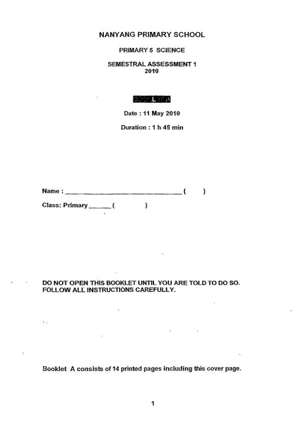 Nanyang P5 Sci WA2 2010 exam paper PDF preview