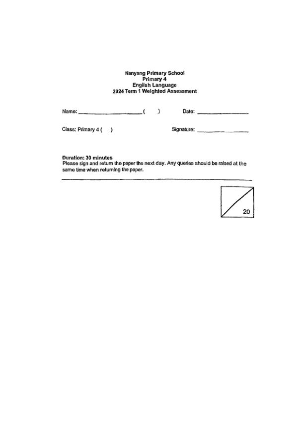 First page preview of P4 Eng 2024 WA1 — Nanyang