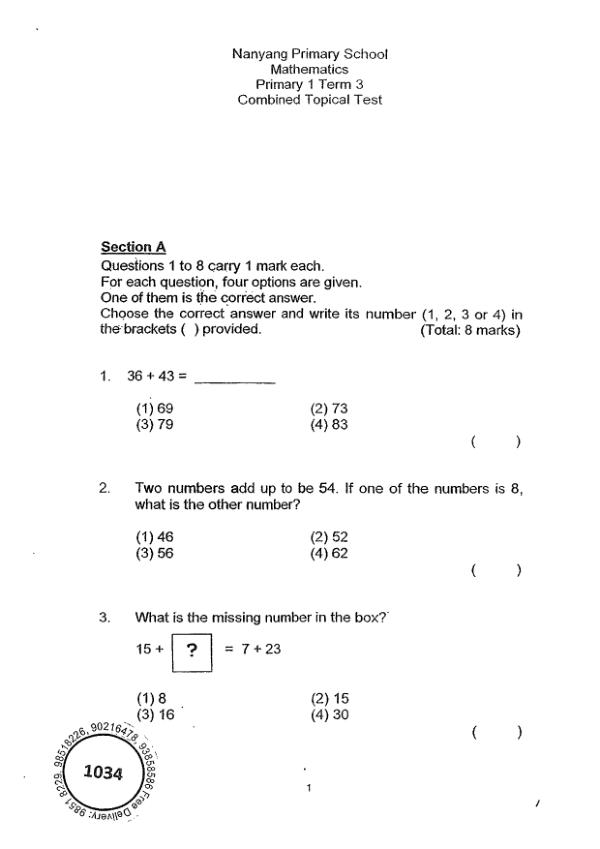 Nanyang P1 Math WA3 2010 exam paper PDF preview