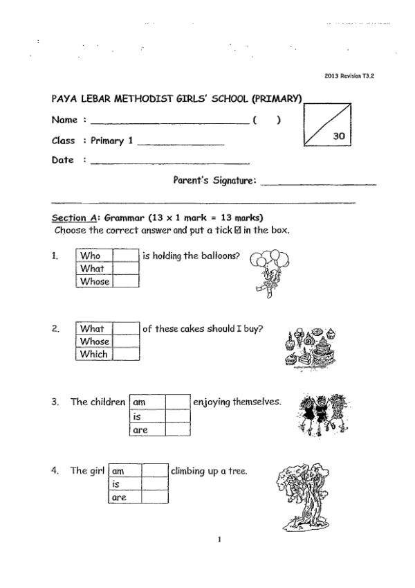Methodist Girls P1 Eng SA2 2014 exam paper PDF first page preview