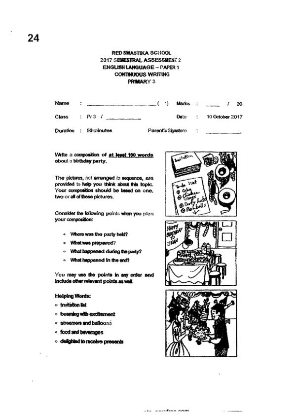 Red Swastika P3 Eng SA2 2017 exam paper PDF preview
