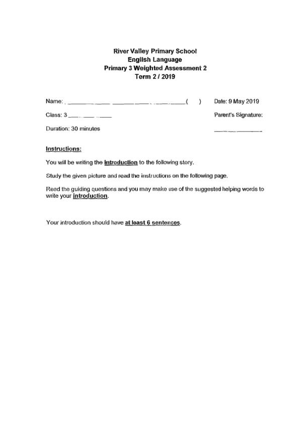 River Valley P3 Eng WA2 2019 exam paper PDF first page preview