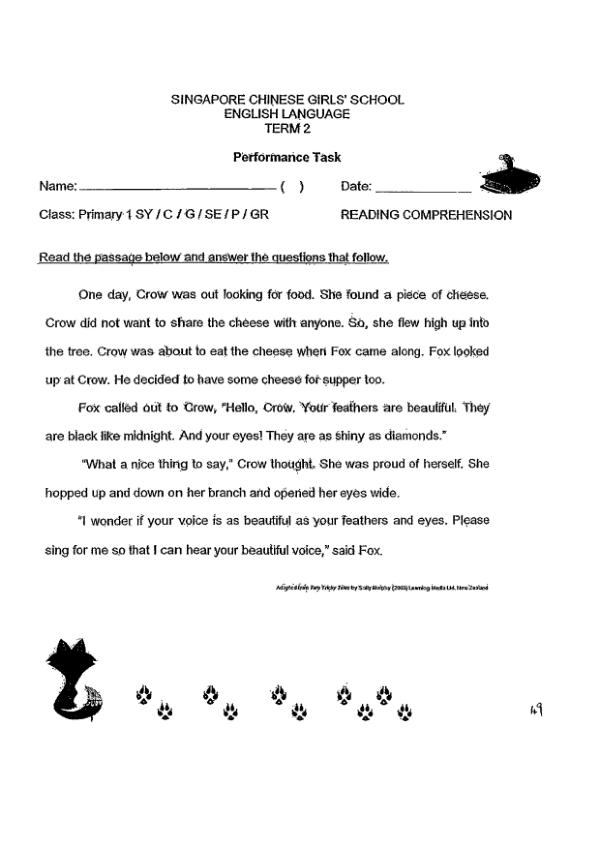 Singapore Chinese Girls P1 Eng WA2 2012 exam paper PDF preview