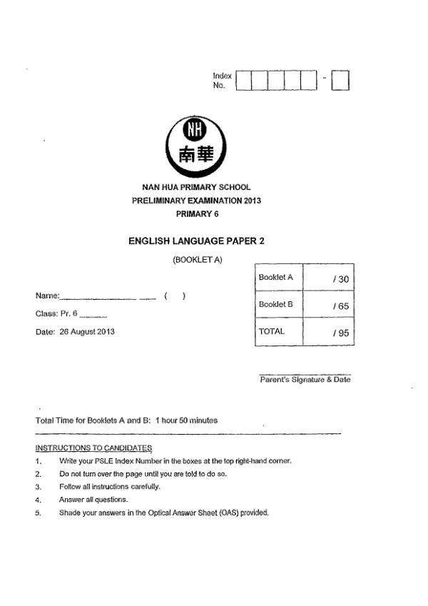 Nan Hua P6 Eng SA2 2013 exam paper PDF preview