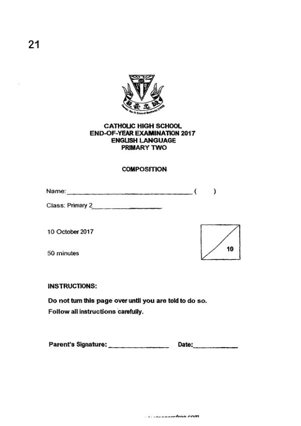 Catholic High P2 Eng SA2 2017 exam paper PDF first page preview