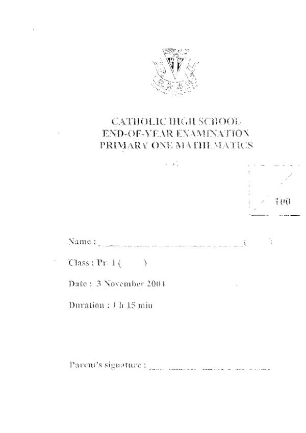 Catholic High P1 Math SA2 2004 exam paper PDF first page preview