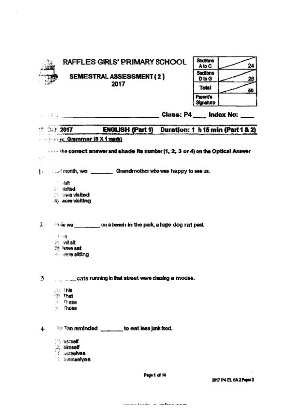 Raffles Girls P4 Eng SA2 2017 exam paper PDF first page preview
