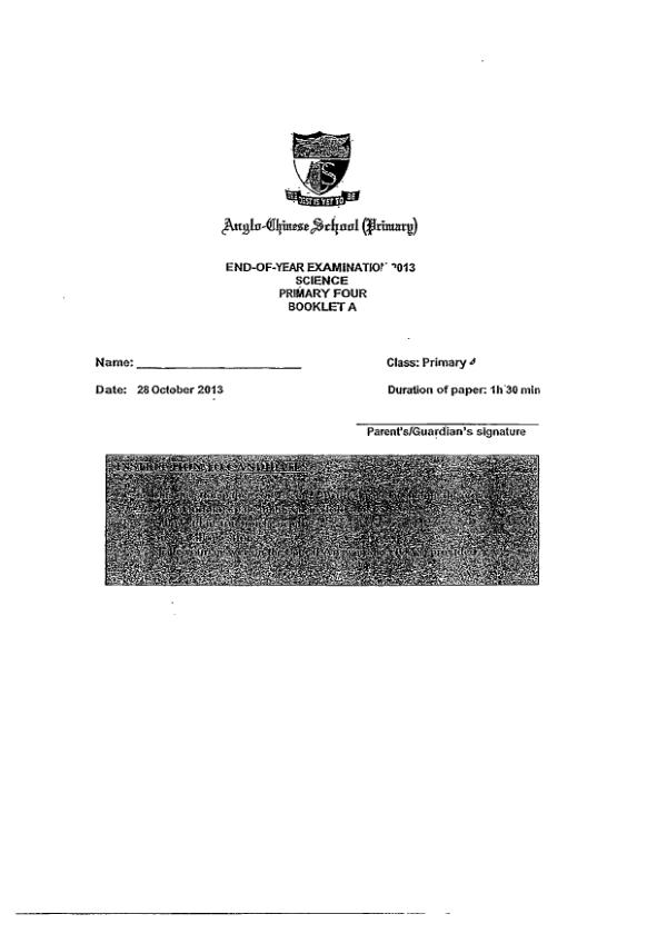 Anglo Chinese P4 Sci SA2 2013 exam paper PDF preview