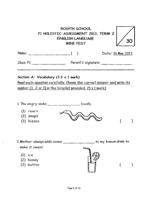 Rosyth P1 Eng WA2 2013 exam paper PDF preview