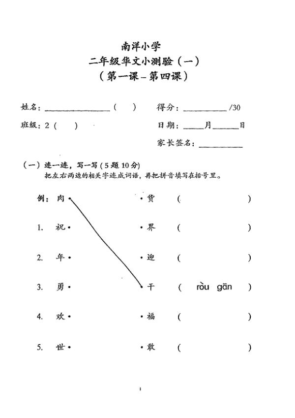 Nanyang P2 Chi WA1 2013 exam paper PDF preview