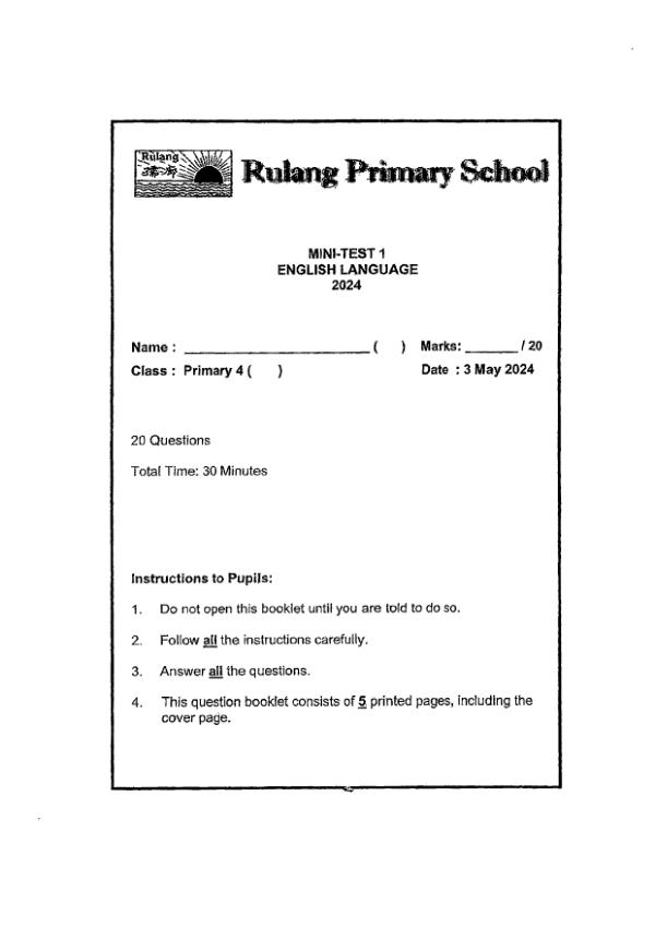 First page preview of P4 Eng 2024 WA1 — Rulang