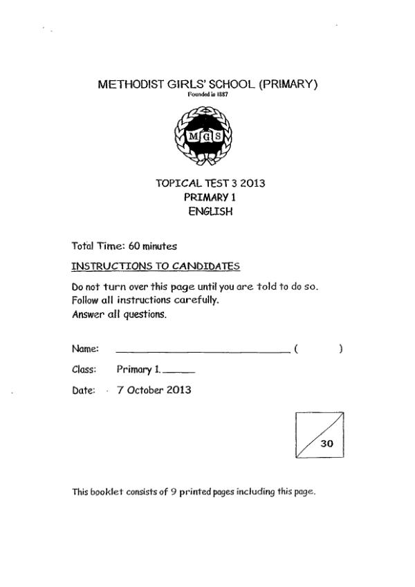 Methodist Girls P1 Eng WA3 2013 exam paper PDF preview