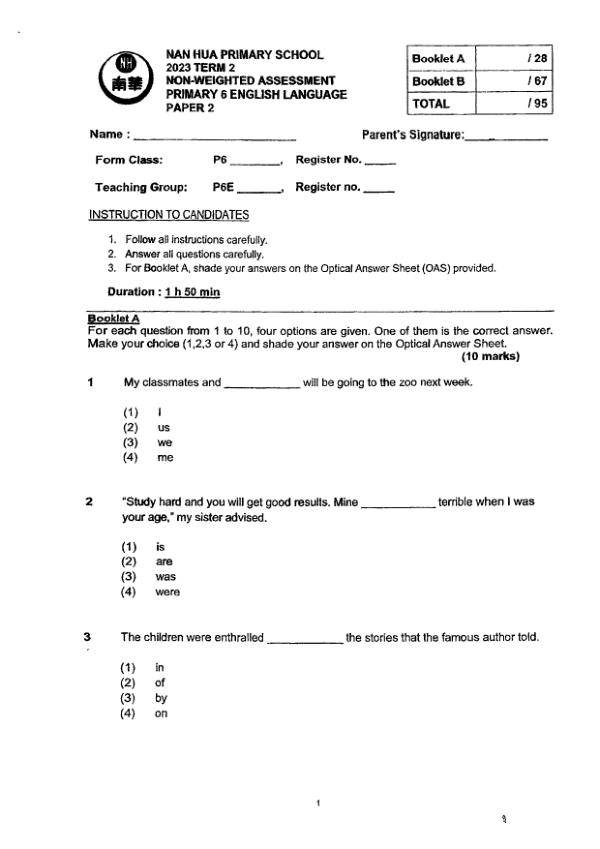 First page preview of P6 Eng 2023 WA2 — Nan Hua