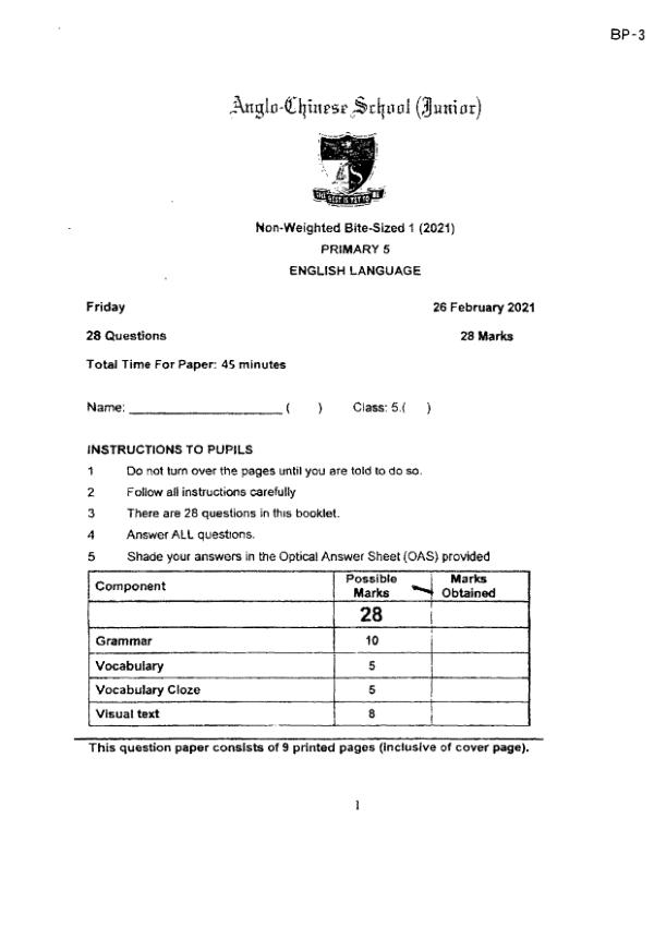 Anonymous P5 Eng WA1 2021 exam paper PDF preview