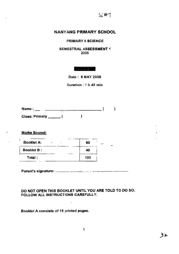 Nanyang P6 Sci WA2 2005 exam paper PDF preview