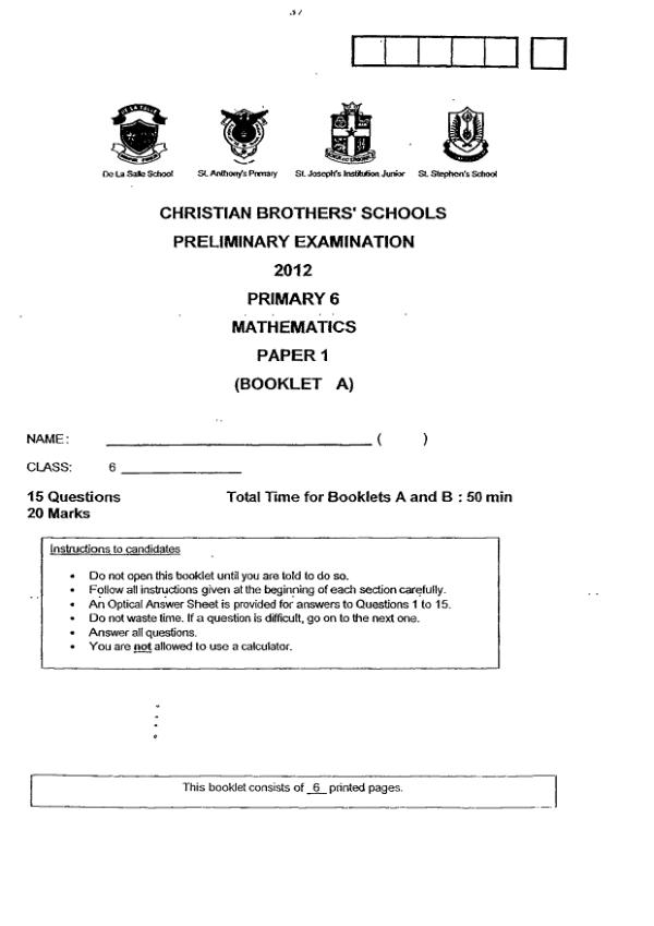 Christian Brothers P6 Math SA2 2012 exam paper PDF preview