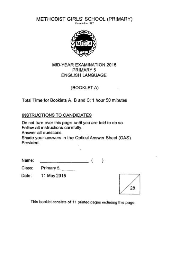 Methodist Girls P5 Eng WA2 2015 exam paper PDF first page preview