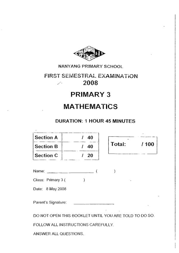 Nanyang P3 Math WA2 2008 exam paper PDF first page preview