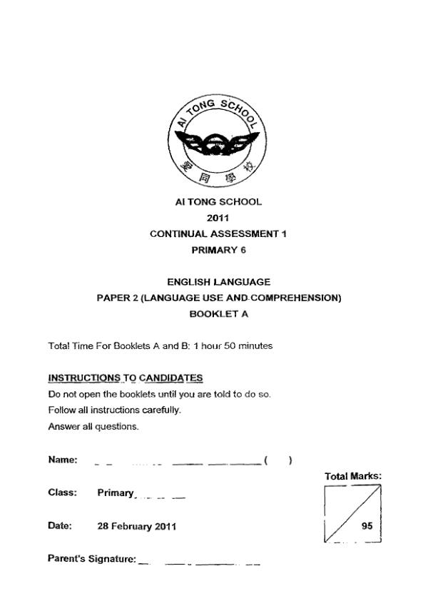Ai Tong P6 Eng WA1 2011 exam paper PDF preview