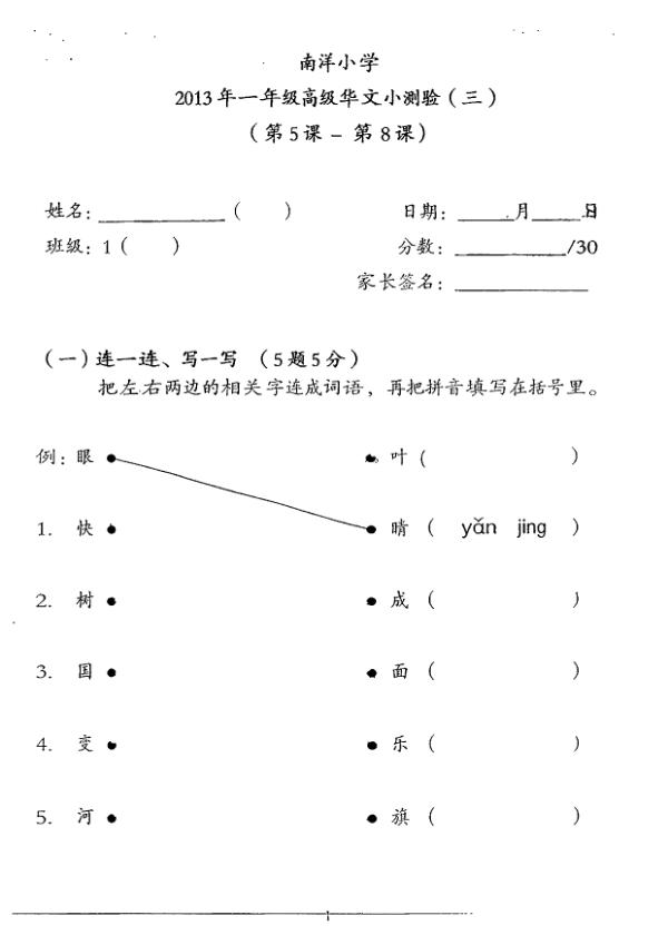 Nanyang P1 Chi WA3 2013 exam paper PDF first page preview