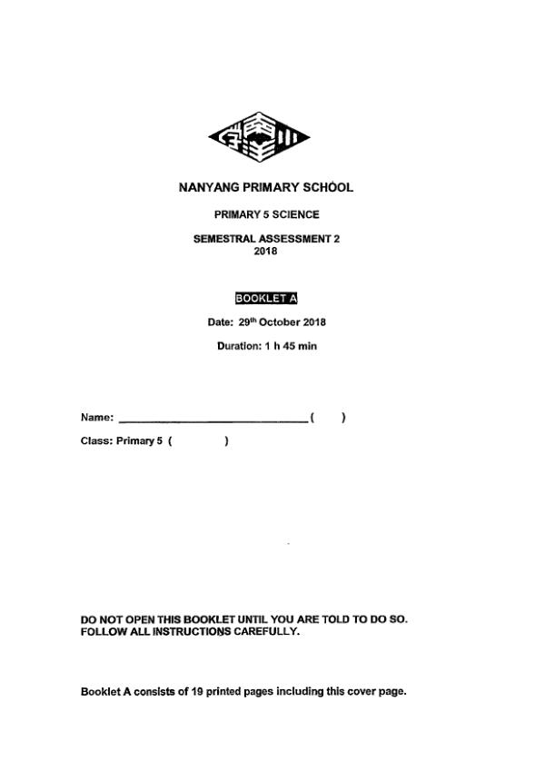 Nanyang P5 Sci SA2 2018 exam paper PDF preview