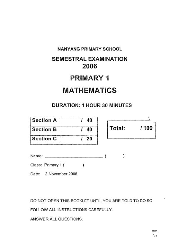 Nanyang P1 Math SA2 2006 exam paper PDF preview