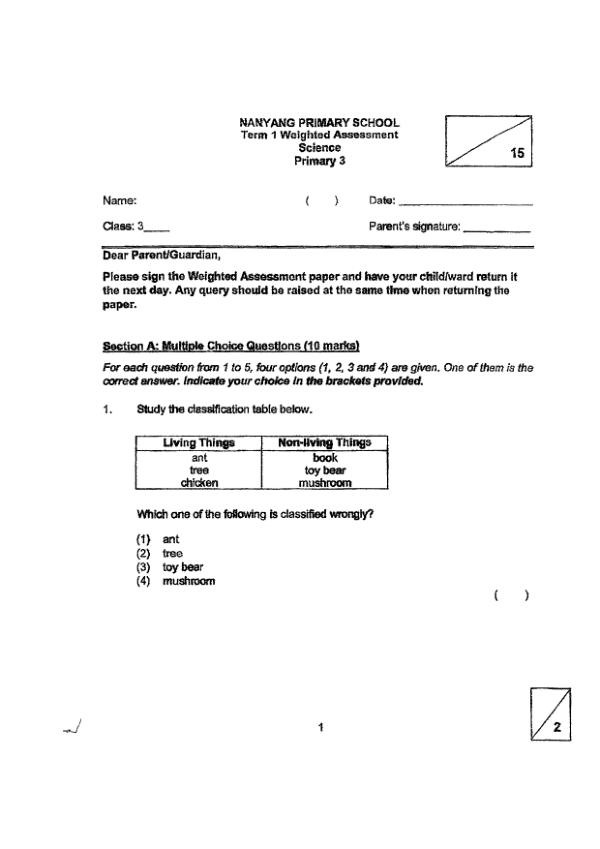 First page preview of P3 Sci 2025 WA1 — Nanyang