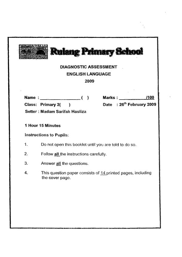 Rulang P2 Eng WA1 2009 exam paper PDF preview