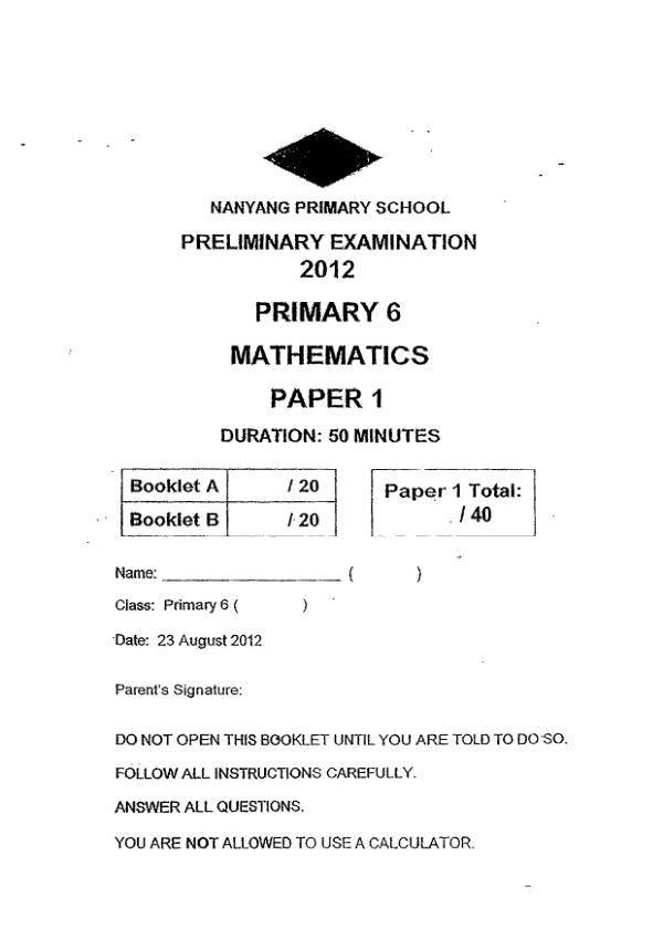Nanyang P6 Math SA2 2012 exam paper PDF preview
