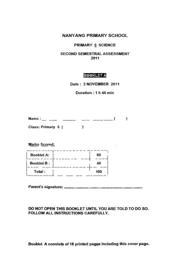 Nanyang P5 Sci SA2 2011 exam paper PDF preview