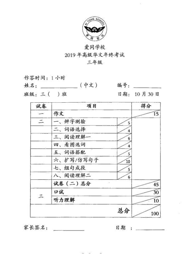 Ai Tong P3 Chi SA2 2019 exam paper PDF first page preview