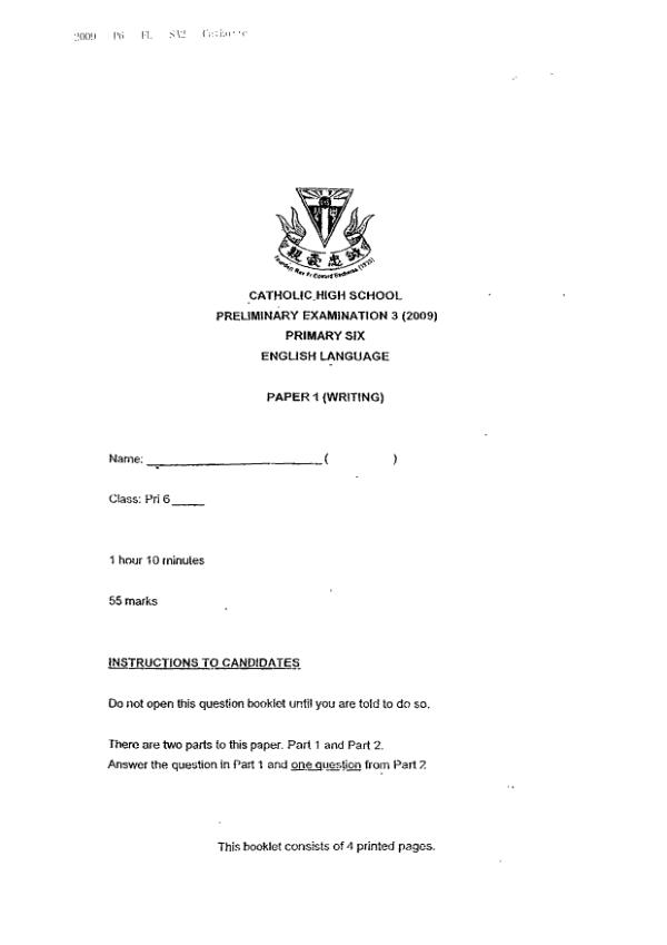 Catholic High P6 Eng SA2 2009 exam paper PDF preview
