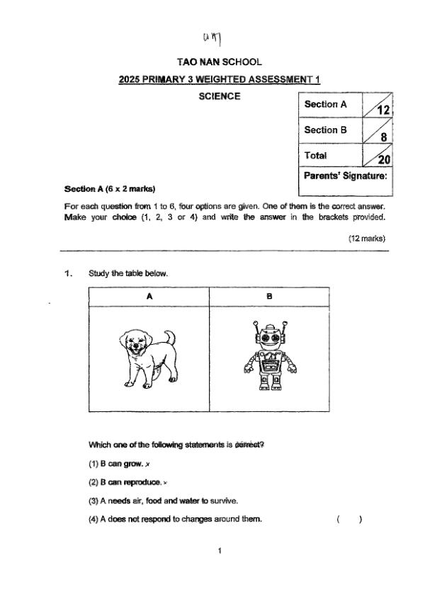 First page preview of P3 Sci 2025 WA1 — Tao Nan