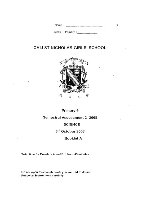 CHIJ P5 Sci SA2 2008 exam paper PDF preview