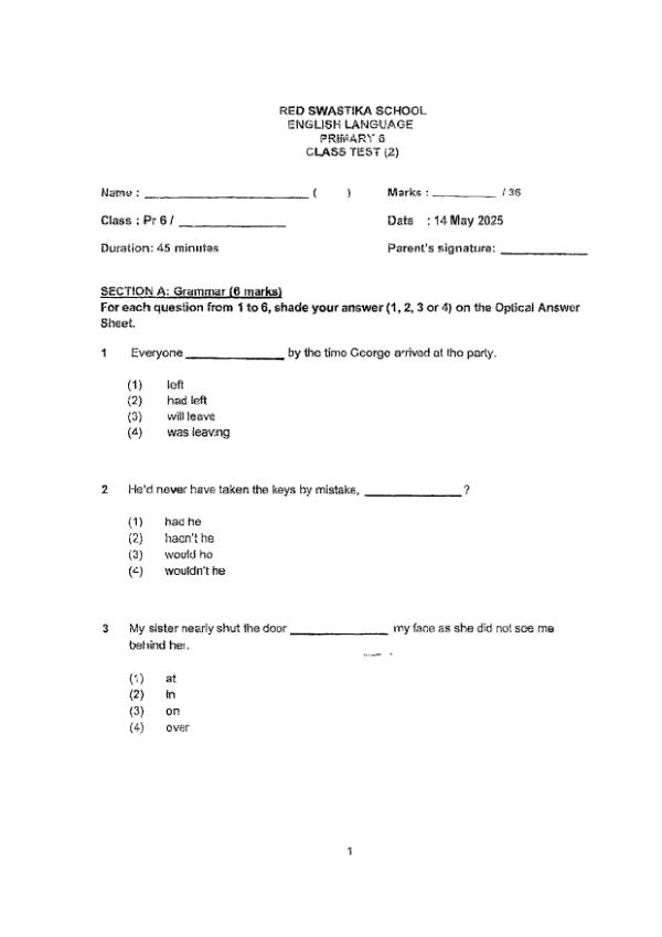 Red Swastika P6 Eng WA2 2025 exam paper PDF first page preview