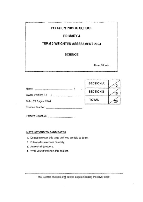 First page preview of P4 Sci 2024 WA3 — Pei Chun