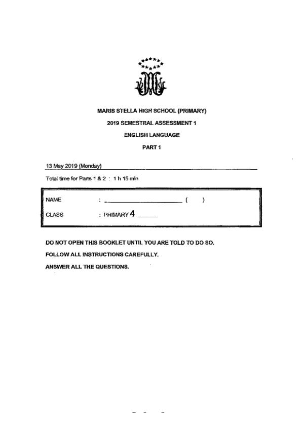 Maris Stella High P4 Eng WA2 2019 exam paper PDF first page preview