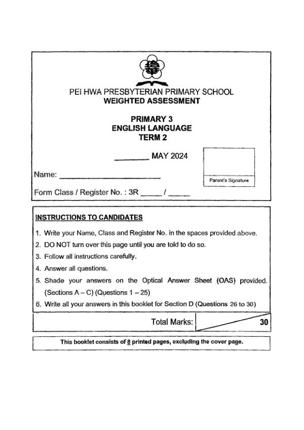 First page preview of P3 Eng 2024 WA2 — Pei Hwa