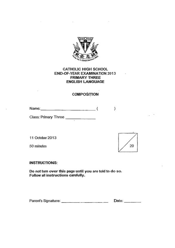 Catholic High P3 Eng SA2 2013 exam paper PDF first page preview