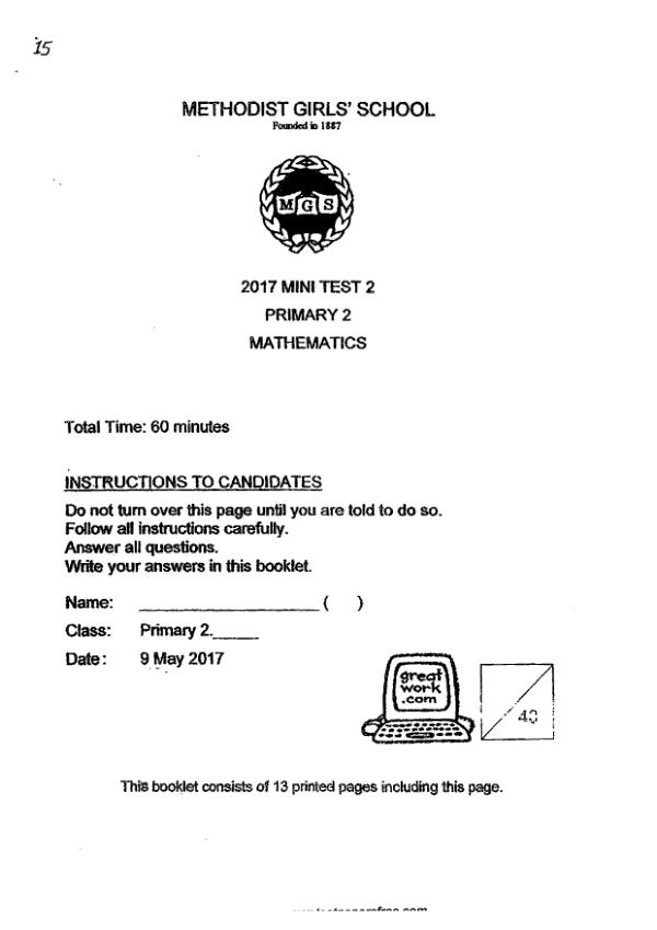 First page preview of P2 Math 2017 WA2 — Methodist Girls
