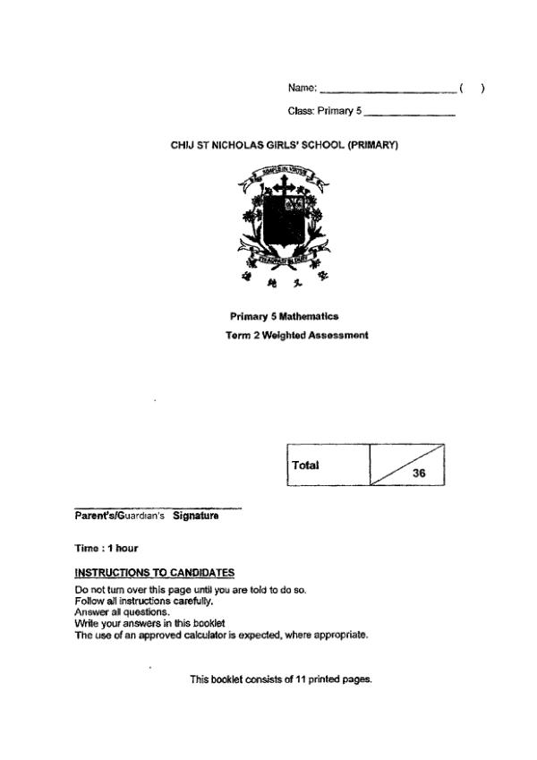 First page preview of P5 Math 2024 WA2 — CHIJ