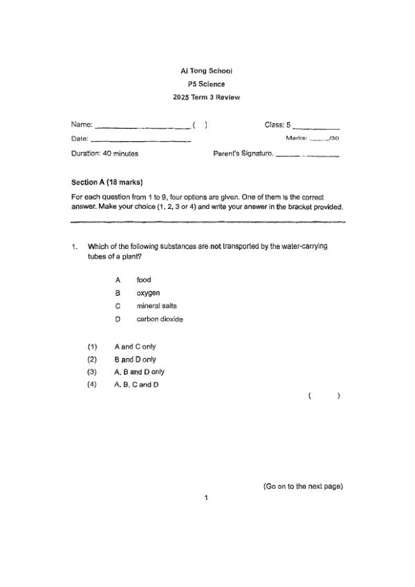 First page preview of P5 Sci 2025 WA3 — Ai Tong