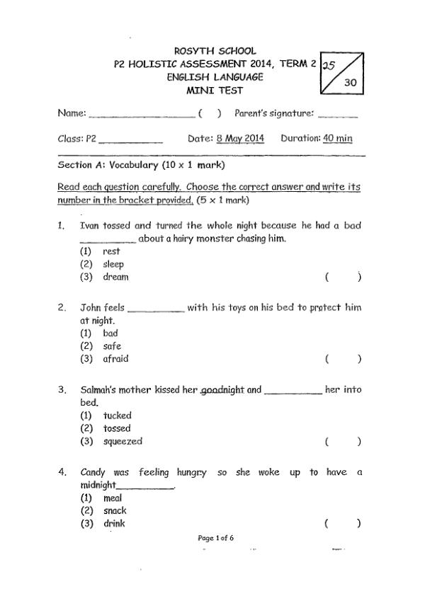 Rosyth P2 Eng WA2 2014 exam paper PDF first page preview