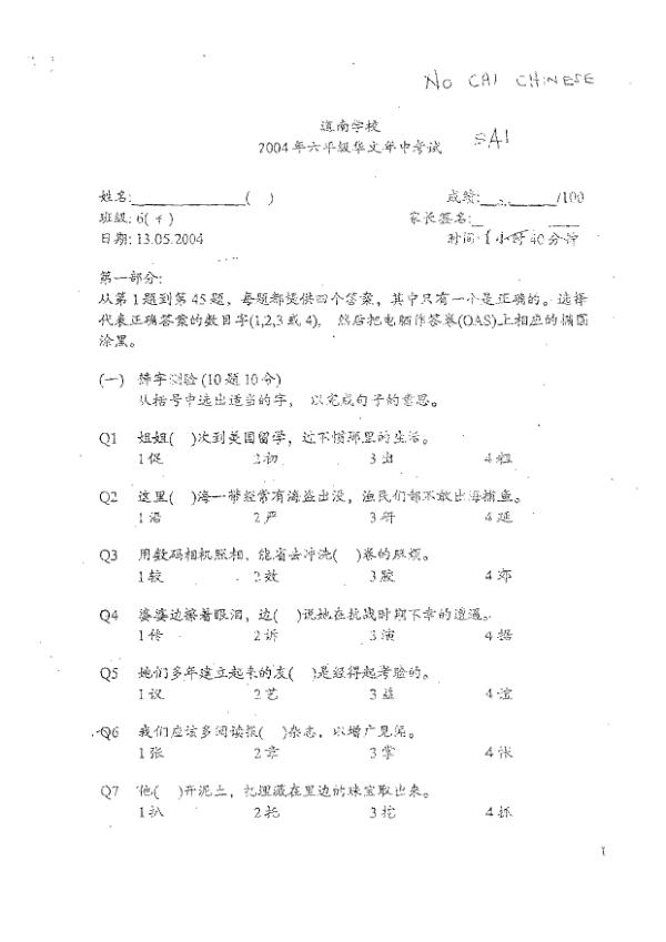 Tao Nan P6 Chi WA2 2004 exam paper PDF preview