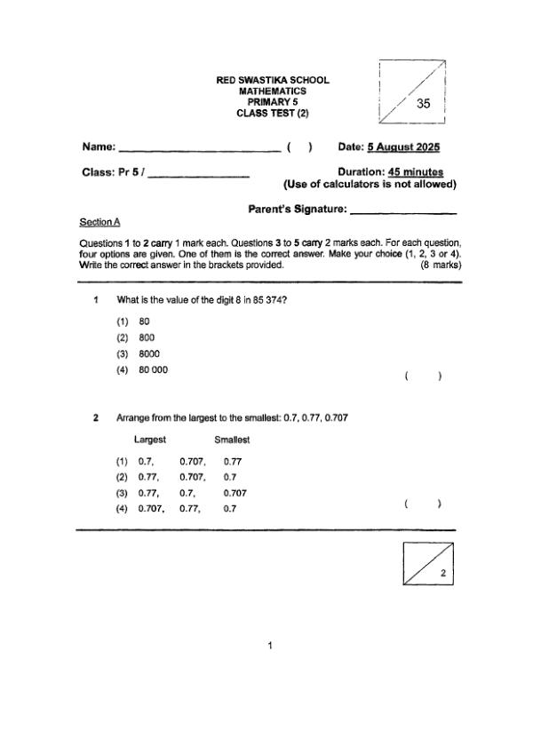 First page preview of P5 Math 2025 WA2 — Red Swastika