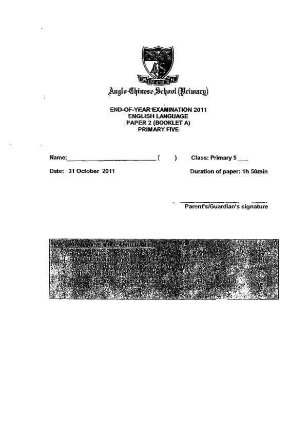 Anglo Chinese P5 Eng SA2 2011 exam paper PDF preview